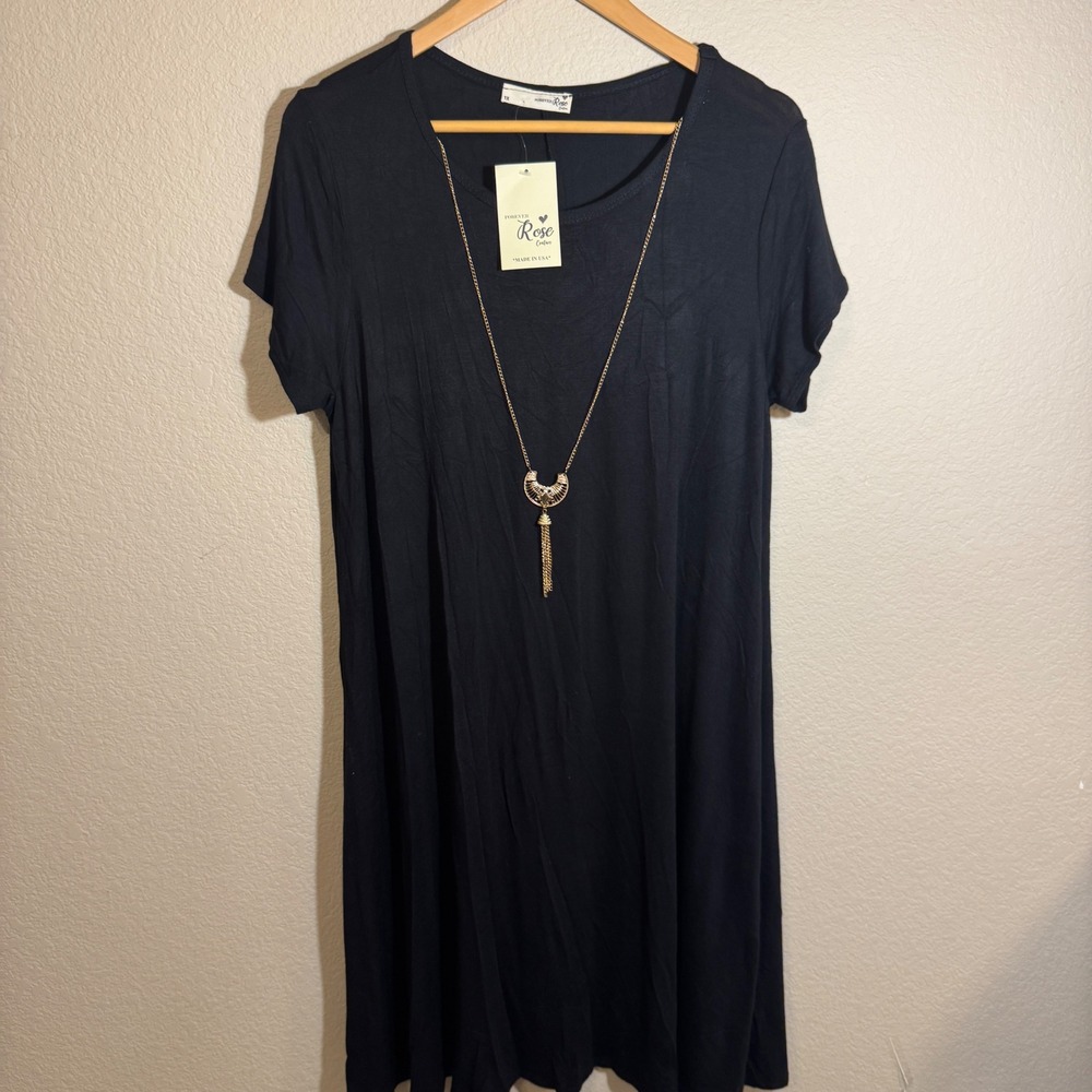 Forever Rose Couture Dress 1X Black T Shirt Mini with Necklace New